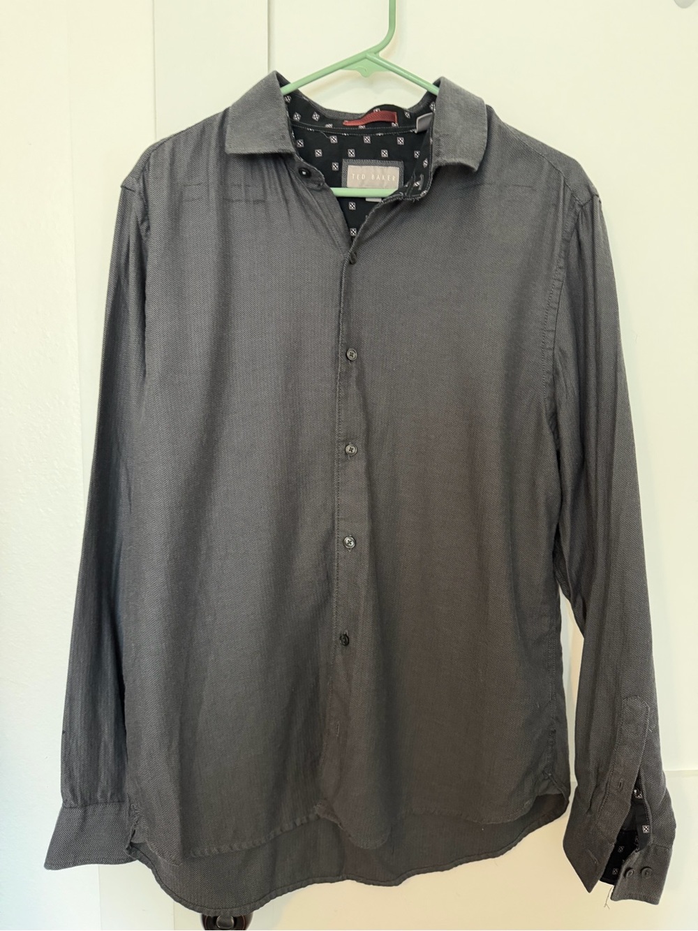 Ted Baker Men's Charcoal Gray Long-Sleeve Button-Down Shirt
